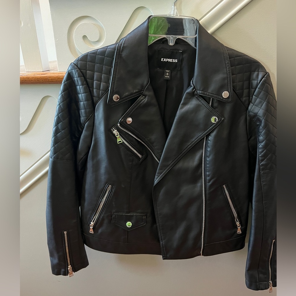 Express Black Faux Leather Moto Jacket Med Petite